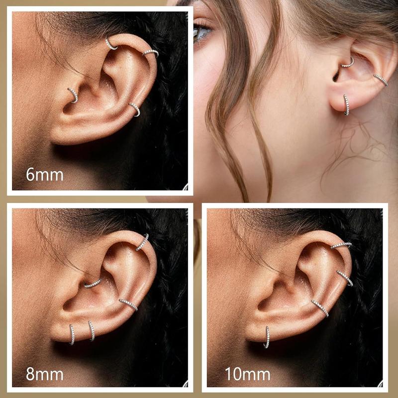 Cassieca 1 Count G23 Titanium Nose Rings Hoops Conch Piercing Jewelry 16G 18G 20G Hinged Segment CZ Paved Clicker Rings for Septum Cartilage Daith Helix Rook Tragus Ear Lobe Earrings for Women Men 6mm/8mm/10mm Daily