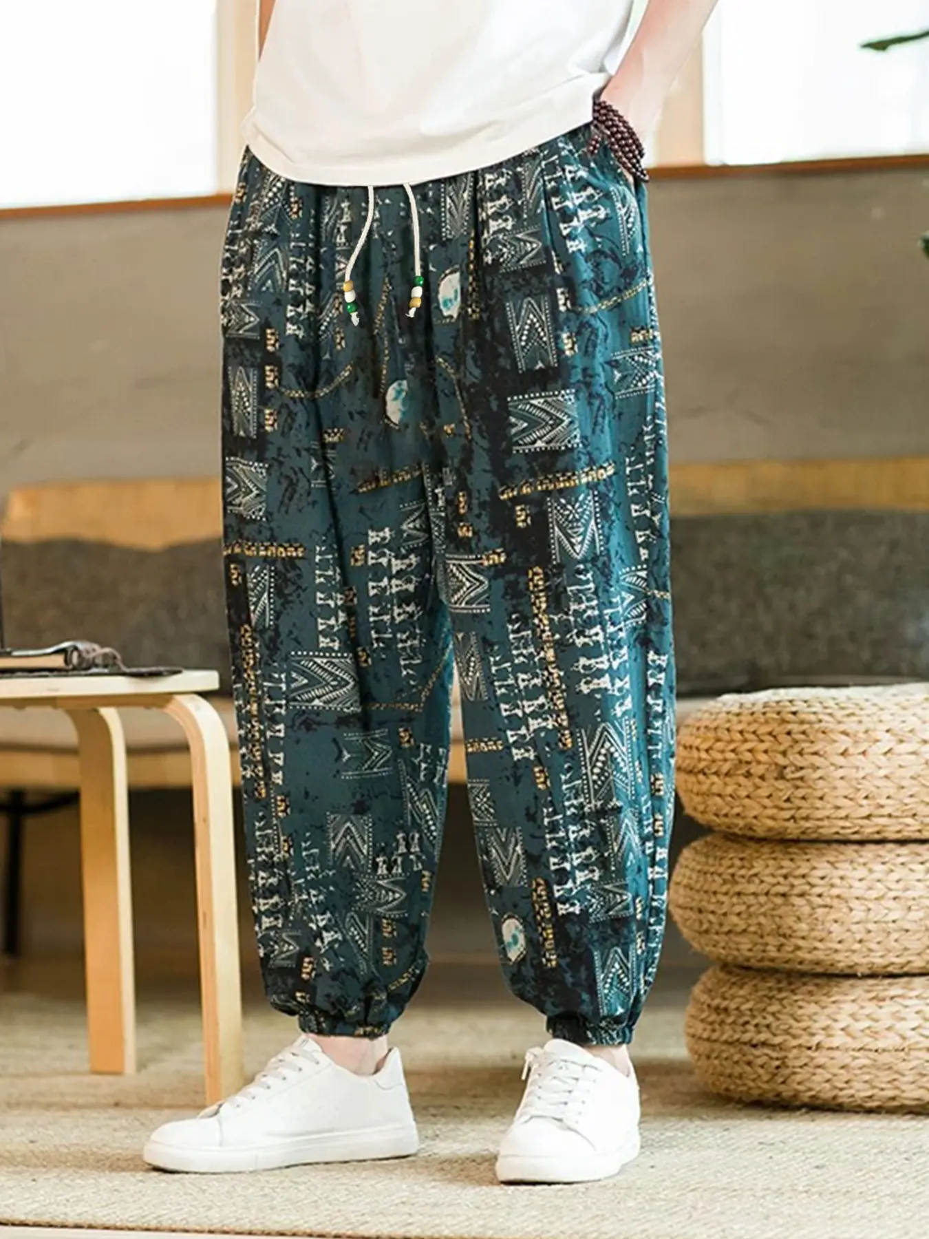 Summer Men's Harem Pants, Vintage Style Cuffed Nine-Inch Large Size Casual Pants, Comfortable and Stylish Summer Wear for Men