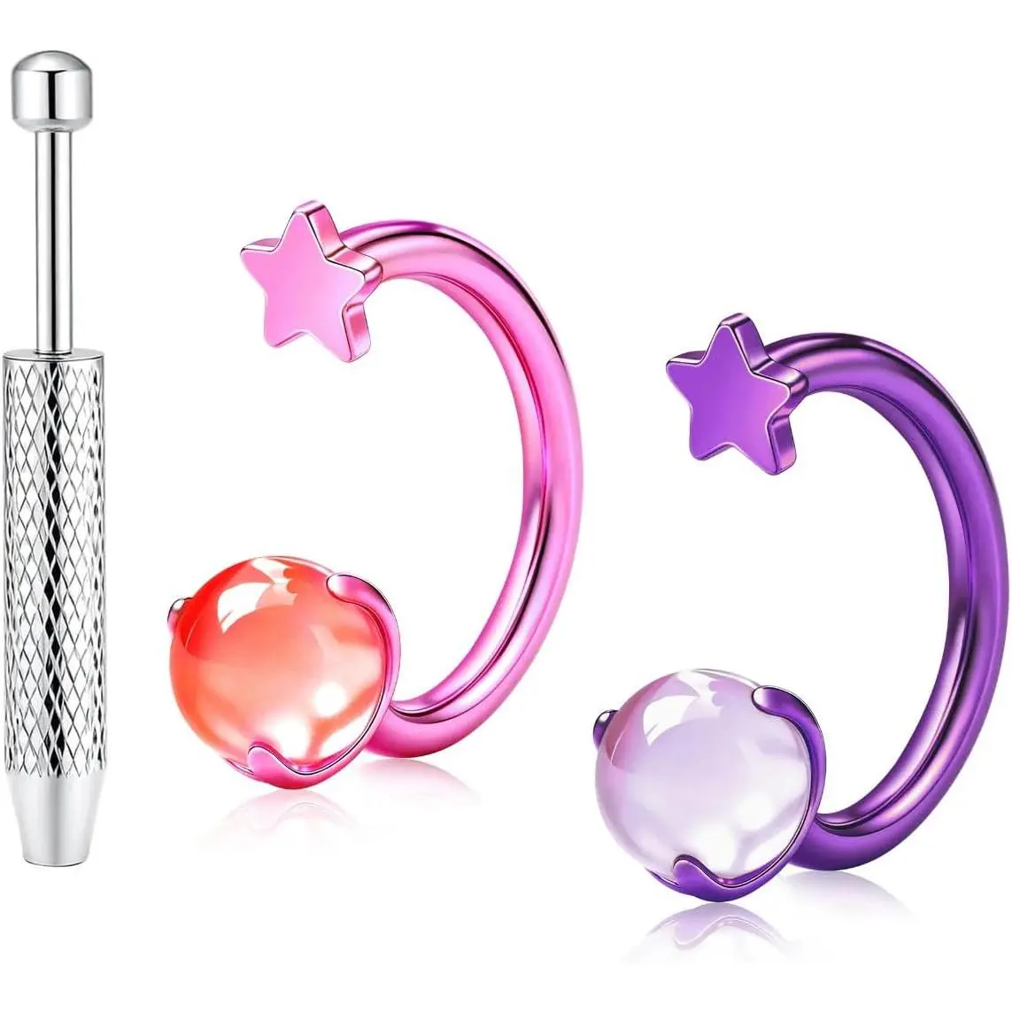 2 count G23 Titanium Septum Rings 16G with Ball Grabber Tool - Internally Threaded Horseshoe Nose Ring 6/8/10mm for Women Men  Cartilage Helix Tragus Earring Hoops