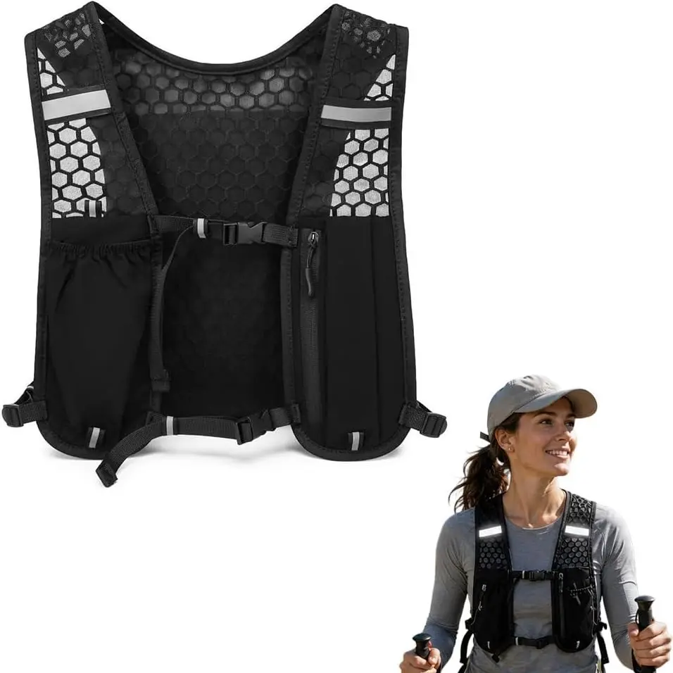 Running Vest Backpack for Women Men, Lightweight Reflective Hydration Vest, Breathable Functional Running Vest, Camel Color, Jogging Equipment