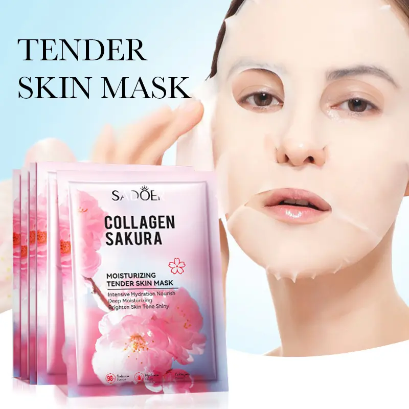SADOER 20Pcs Sakura Face Mask Set, Hydrating Sheet Mask for Dry Skin, Brightening & Soothing Skincare Gift