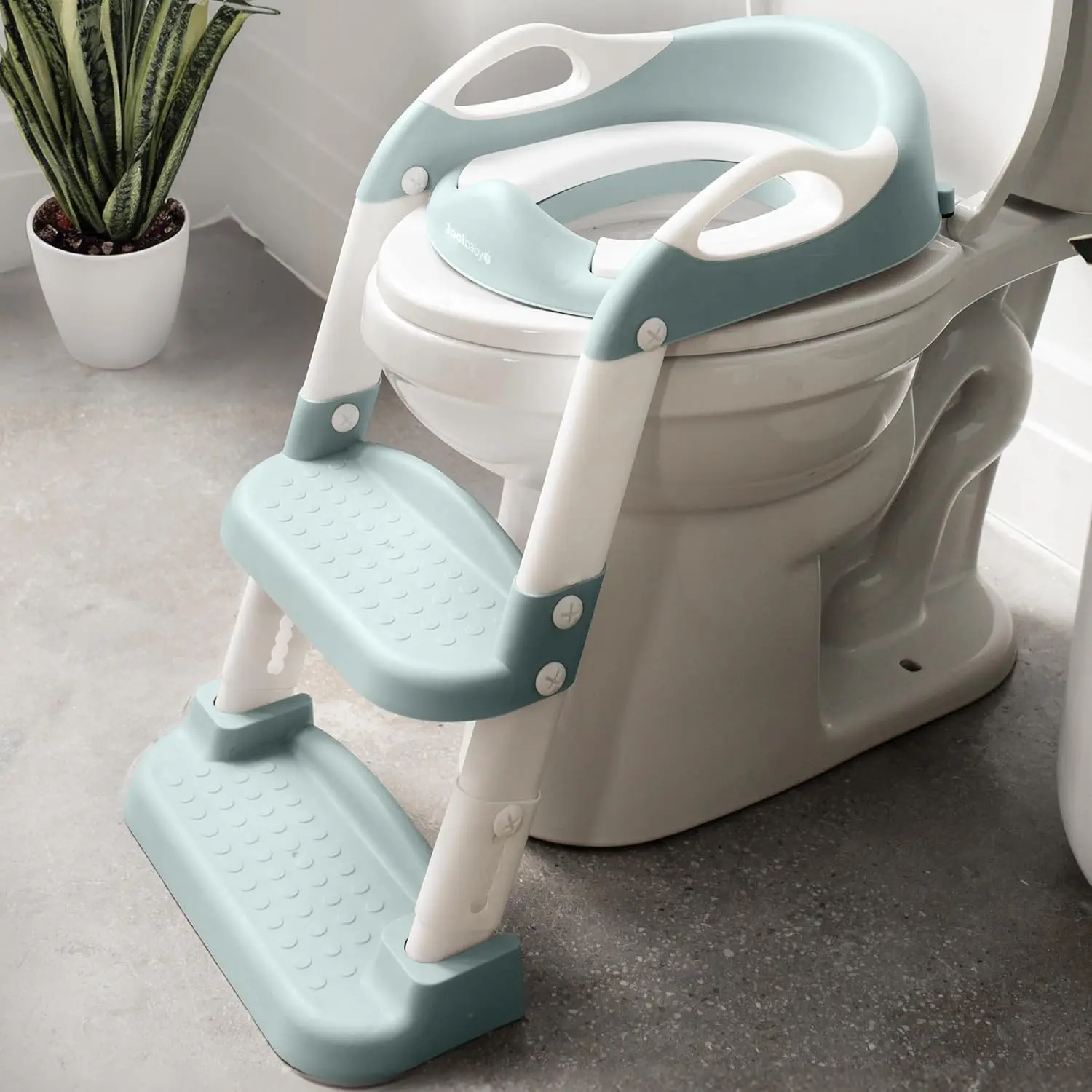 Baby Potty Training Seat with 2-Step Ladder for Toddlers - Adjustable Height, Splash Guard (Aqua)
