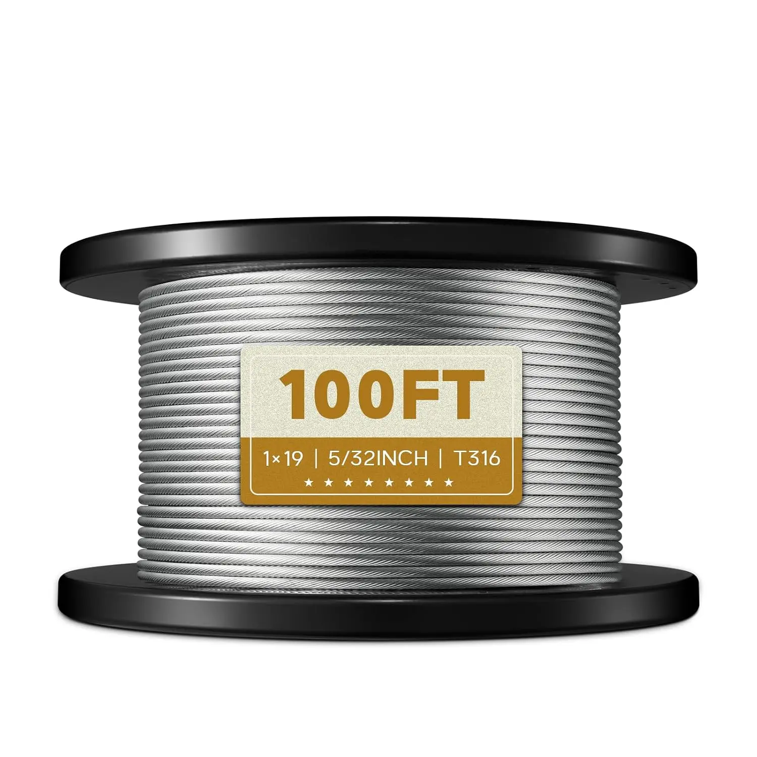 100FT 5/32" Dia. T316 Marine Grade Stainless Steel 1x19 Strand Wire Rope, Rust-Proof High Tensile Strength Polished Finish for Deck Rails, DIY Balustrades