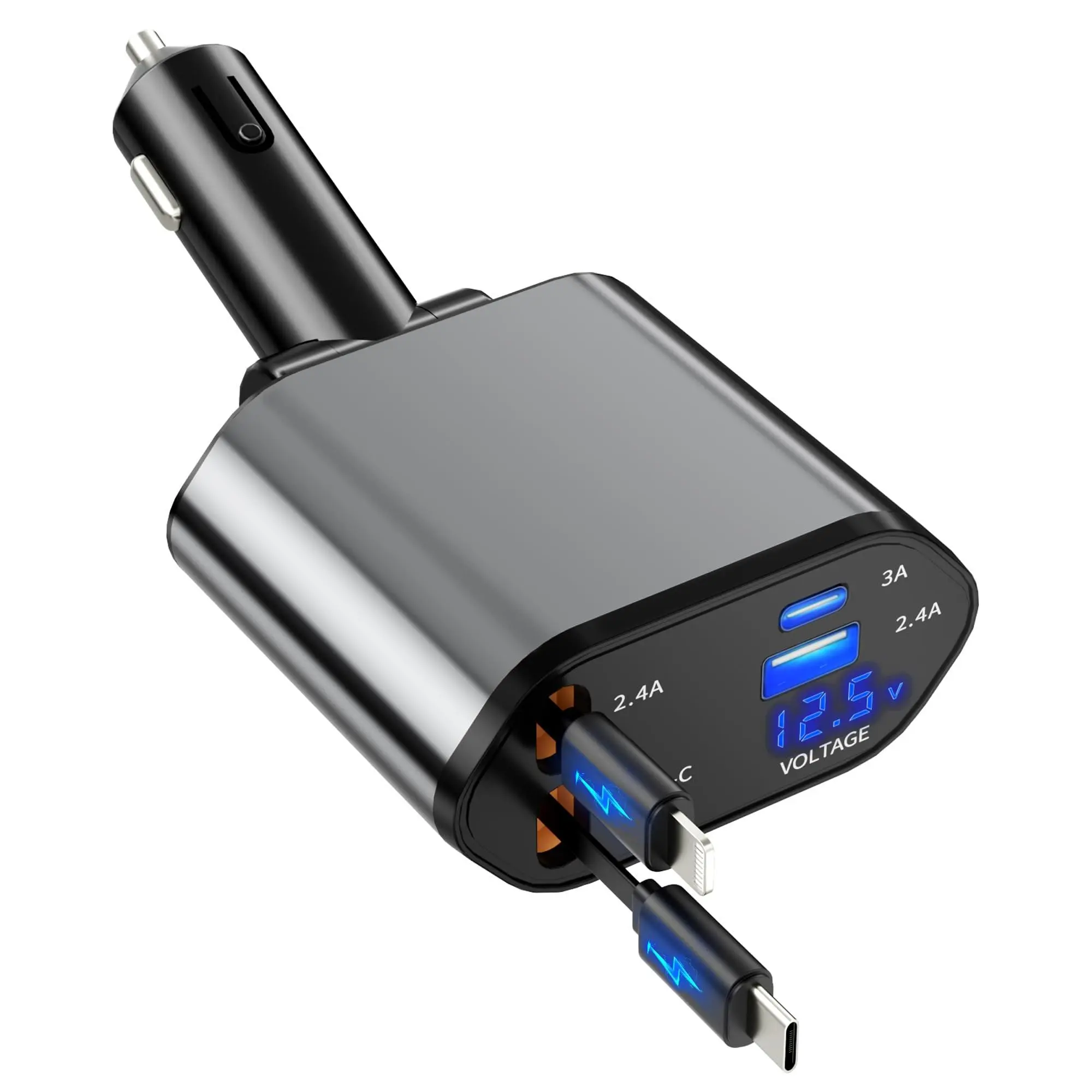 4-in-1 Car Charger, Retractable Car Charger - 20W Fast Charging Cable Portable, Travel Essentials for Men