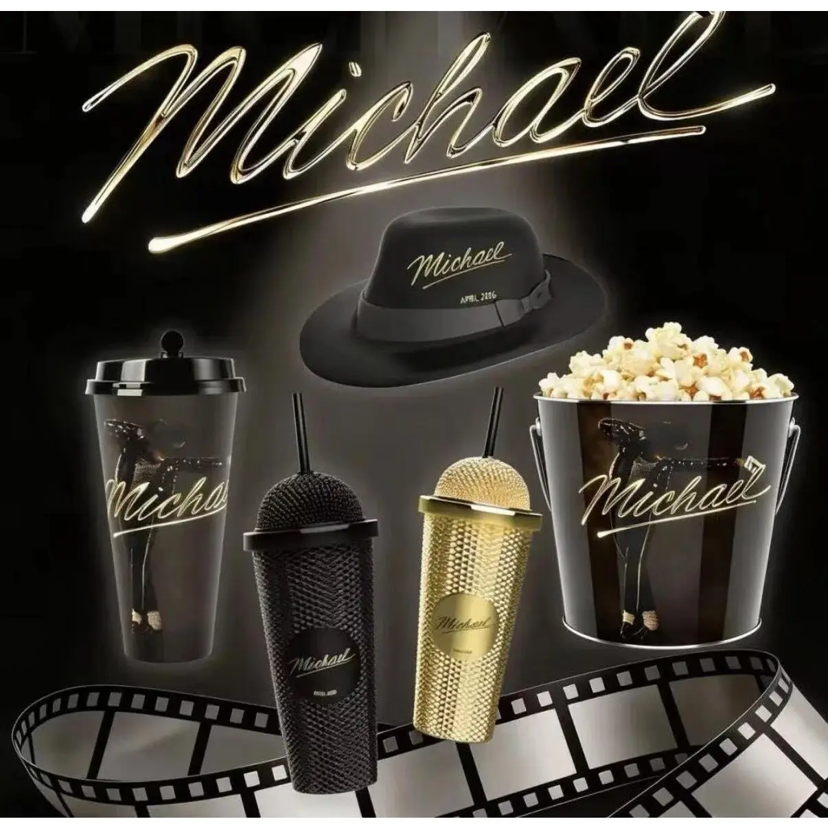Official Michael Jackson Superstar Road Movie Merchandise - Plastic Thin Microphone Cup, Water Bottle, Hat-Shaped Popcorn Bucket (In Stock)