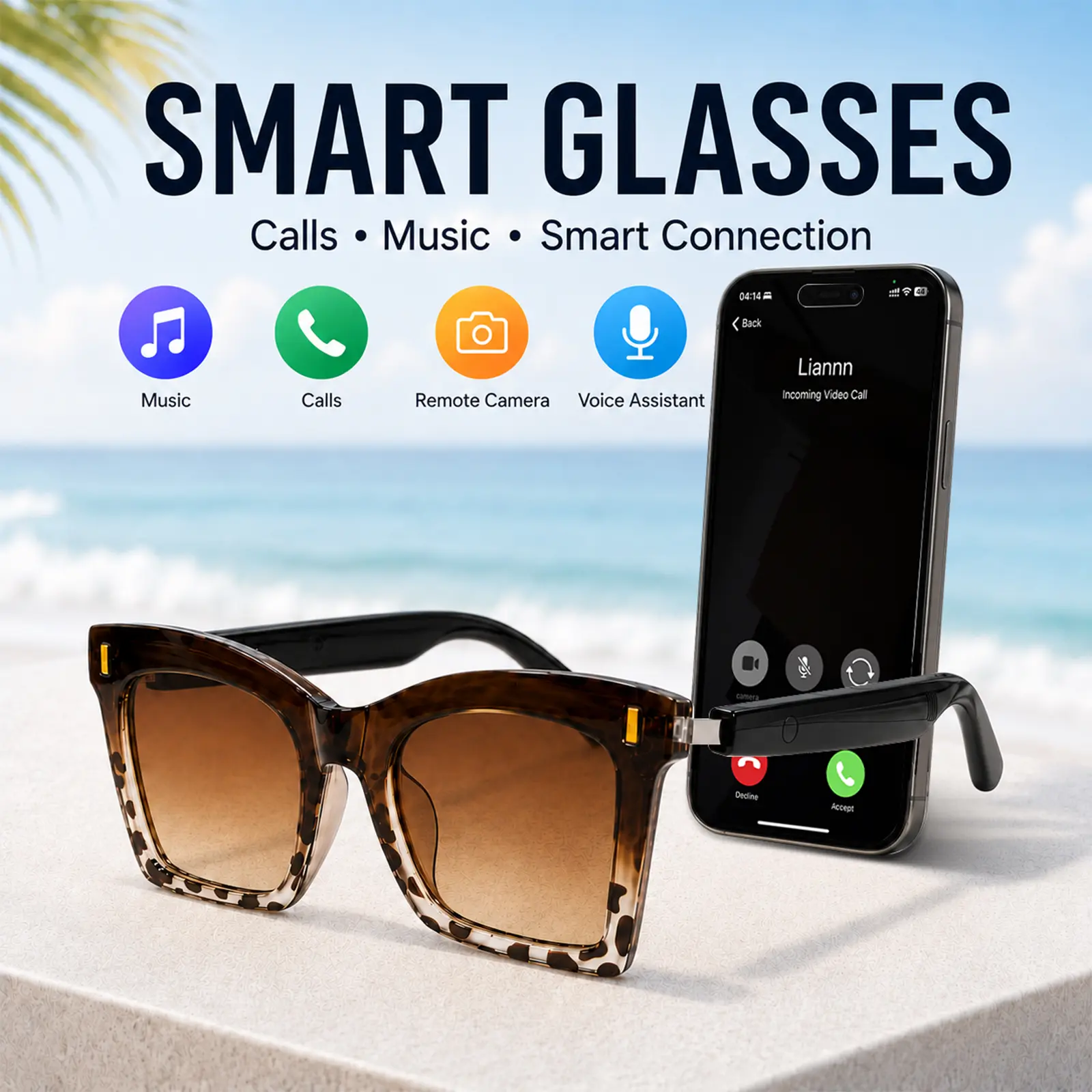 Smart Glasses with Bluetooth Audio, Built in Speakers and Microphone, Touch Control, Hands-Free Calling, Remote Camera Shutter for Men Women