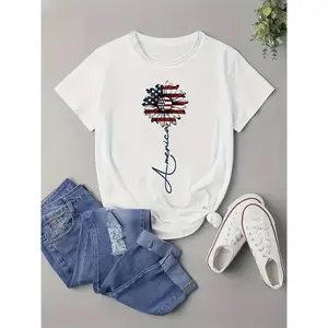 Vibrant American Flag Print V-Neck T-Shirt - Soft Dacron And Spandex Blend, Perfect for Summer - Womens Casual Short Sleeve Tee