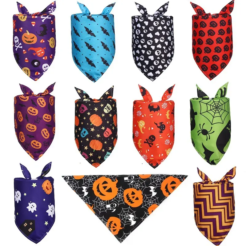 Exclusive for cross-border sales: Halloween dog bandanas, triangular scarves, pet cat and dog neck scarves, neck wraps, bibs. Wholesale available