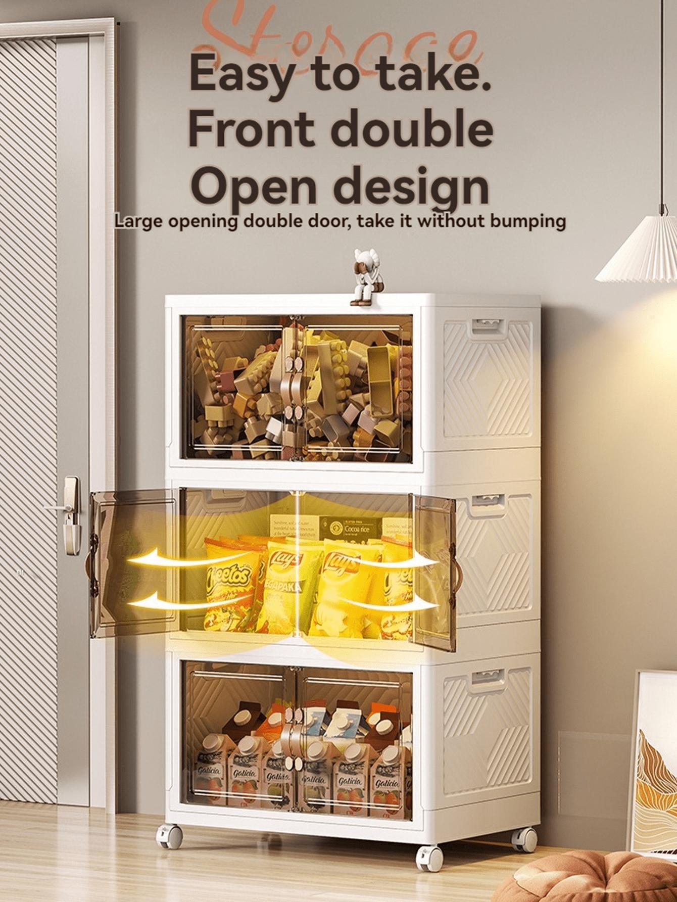 Foldable storage box, multi-layer storage box, stackable cube plastic storage box with lid and wheels, suitable for storage of toys, snacks, kitchen, under the bed, wardrobe, garage, etc.