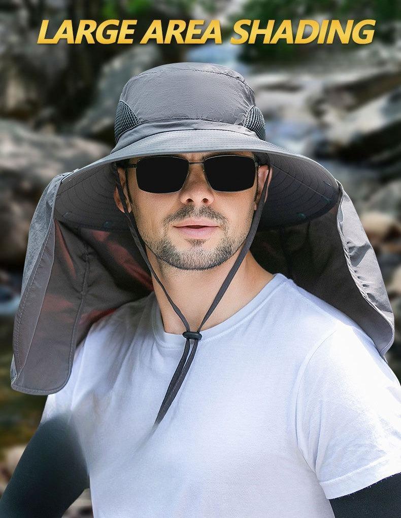 Unisex UPF50+ Sun Hat Waterproof Adventure Fishing Cap with Detachable Neck Flap Breathable Quick Dry UV Protection Wide Brim Lightweight Outdoor Boonie Hat Hiking Camping Gardening Hunting Beach Travel Summer Casual All Day Sun Safe Headwear for Men Wome