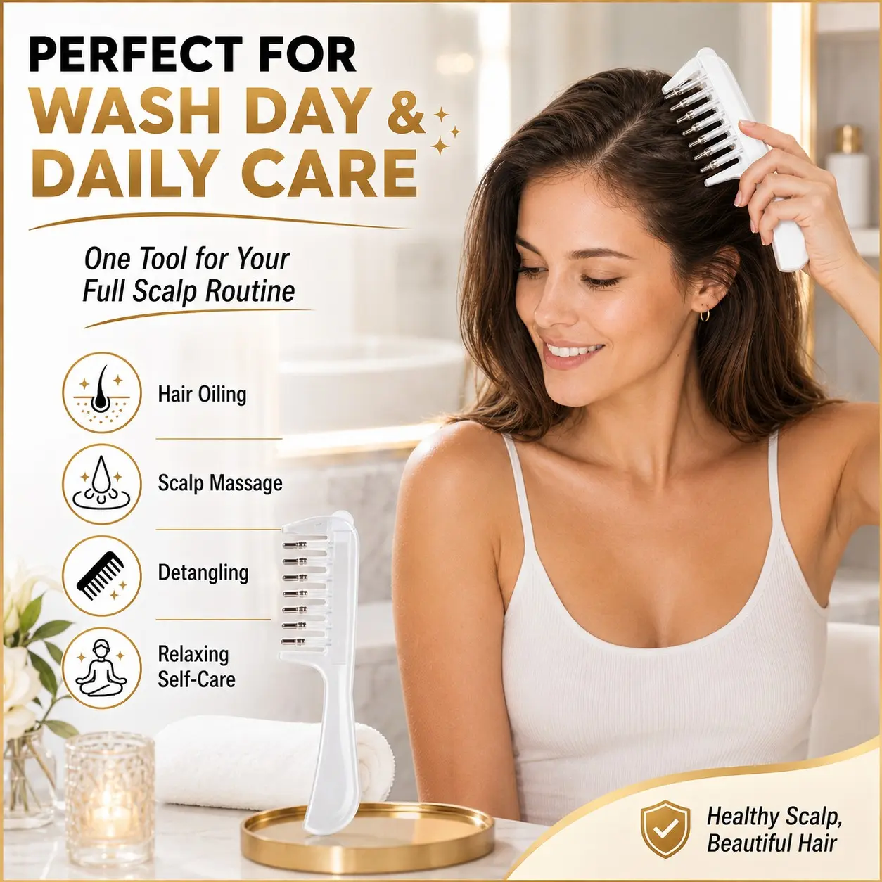 Scalp Applicator Comb with Roller Ball Tips Mess-Free Root Care Massager & Detangling Brush for All Hair Types