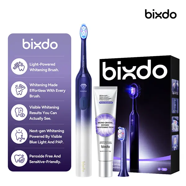 Bixdo Glossonic Brush Air Blue Light Electric Toothbrush with Whitening Teeth, Blue Light Modes, Pap Oxygen, 3350mAh Battery, ABS Handle for Daily Oral Care