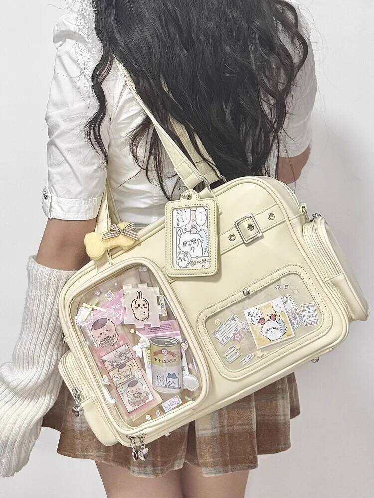 Y2K New Cute Ita Bag Concert Large Capacity Backpack Lolita Girl Transparent Shoulder Bag DIY Badge Display Casual Crossbody Bag