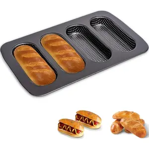 Mini Baguette Tray Perforated French Stick Loaf Baking Molds Pan Non-Stick Hot Dog Bun Baking Tray Mini Sandwich Mold for Crispy Loaves & Rolls 13.6 x 8.4 x 1.1 inch