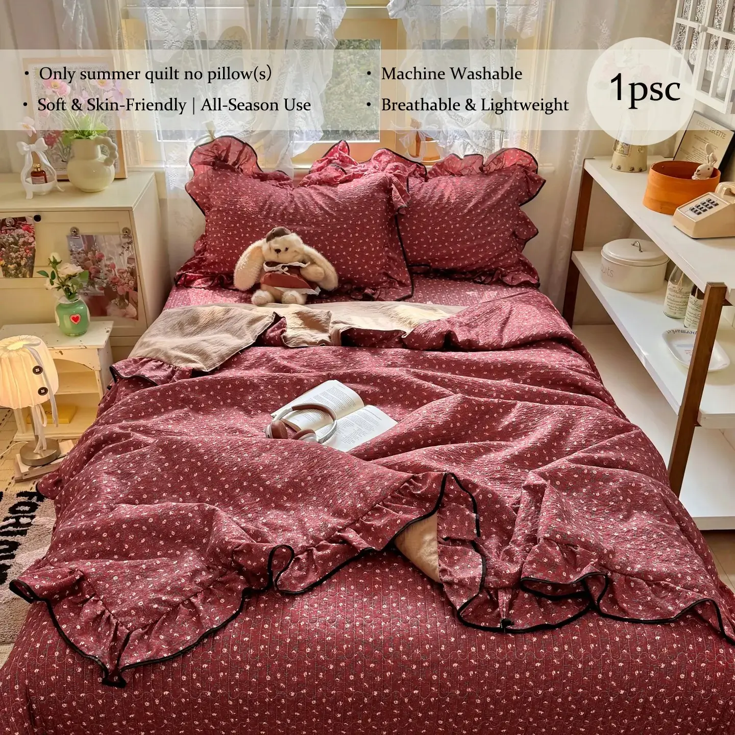 Macaron Color Bubble Gauze Summer Quilt, Soft Breathable Machine Washable Lightweight Air Conditioning Comforter, Multi Sizes Bedroom Nap Cooling Blanket (Only summer quilt, pillowcases not included)