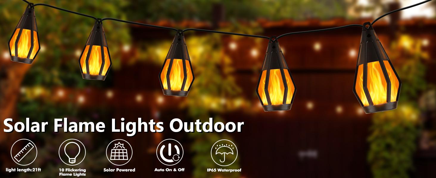 Christmas Solar-Powered Outdoor Flame-Effect String Lights (15 Bulbs, 33FT) Garden & Lawn Decorative Lights, Solar LED Night Lights for Christmas Parties, Outdoor Garden Decor summergarden