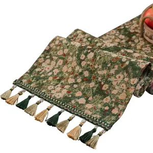 Floral Jacquard Flower Table Runner with Fringe Botanical End Table Runner for Graden Summer Kitchen  Table Runners Long Decorative 13 x 79 Inch Daisy Green