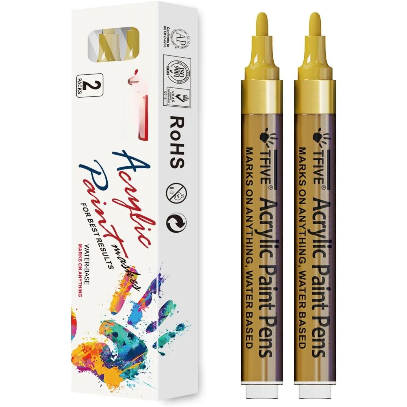 Markers, 2 Pack Permanent Markers  Pens | Metallic, , Quick Dry, Medium Tip, Water Based Marker Pens for Rock, , Metal, Plastic, Canvas, Glass, Ceramic