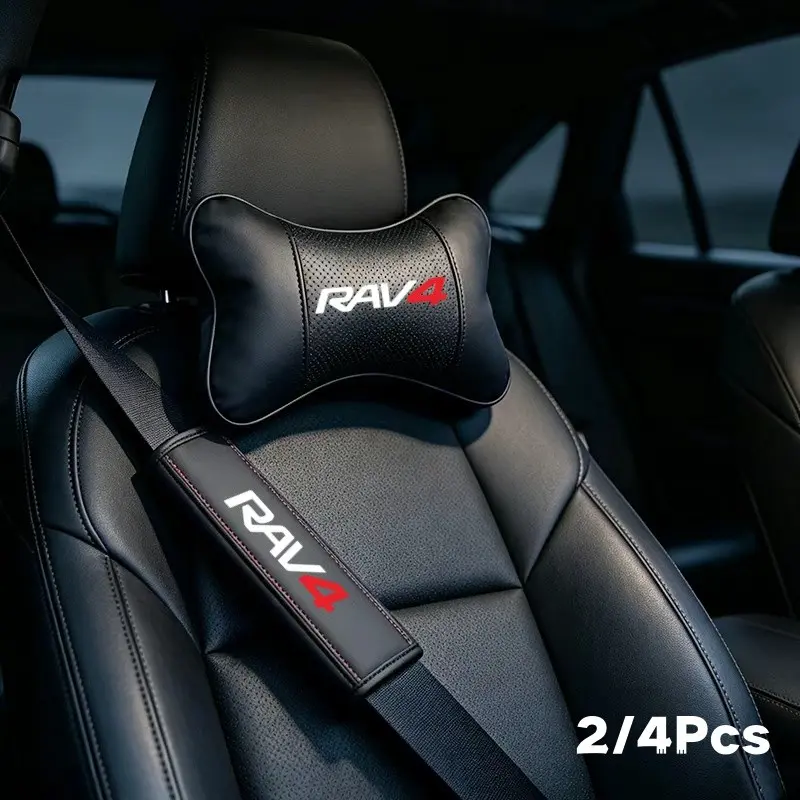 2/4pcs PU Leather Car Headrest Cushion, Neck Pillow Seat Cover, Seat Belt Shoulder Pads, for Toyota Rav4, Car Interior Accessories