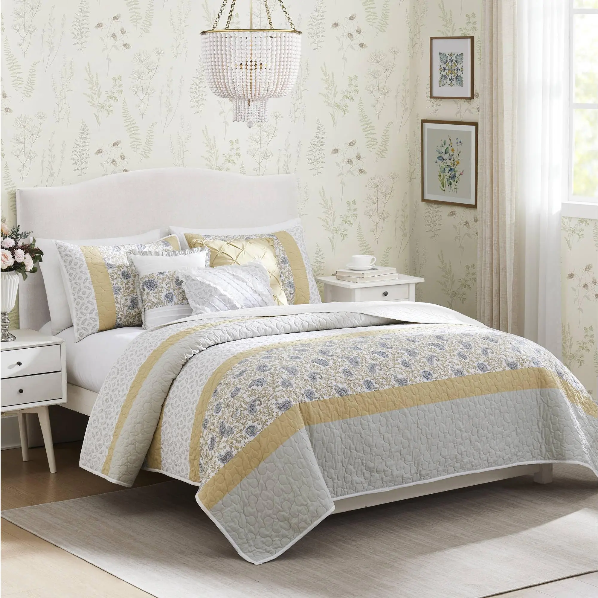 ARCH 6-Piece Cotton Percale Quilt Set with Throw Pillows - Yellow Full/Queen Size Bedding Set, Soft Breathable Lightweight Coverlet for Bedroom, Guest Rooms, All-Season Home Decor,sohochic