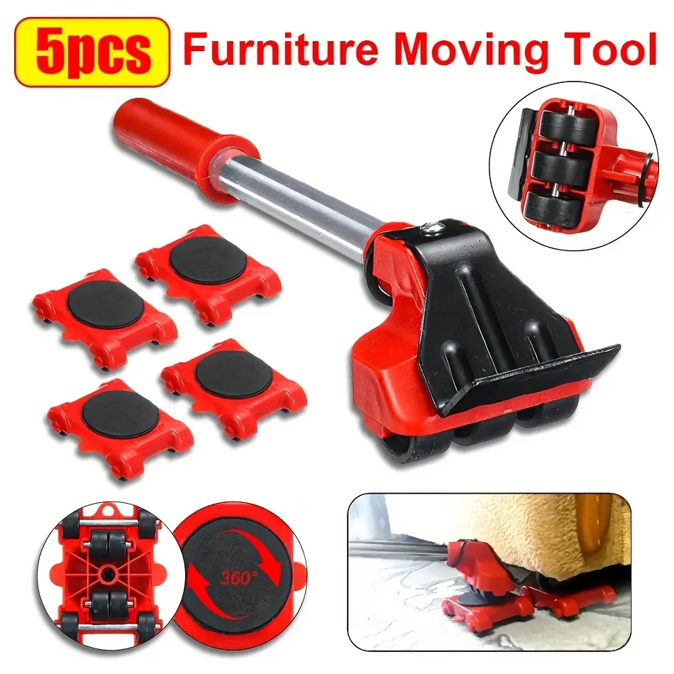 5-Piece Heavy-Duty Furniture Moving Kit: Furniture Lifter, Sliders, and Moving Rollers—An Ergonomic Toolset for Effortlessly Moving Heavy Objects and Large Items (Such as Sofas), Allowing You to Easily Redesign and Rearrange Your Living Space.