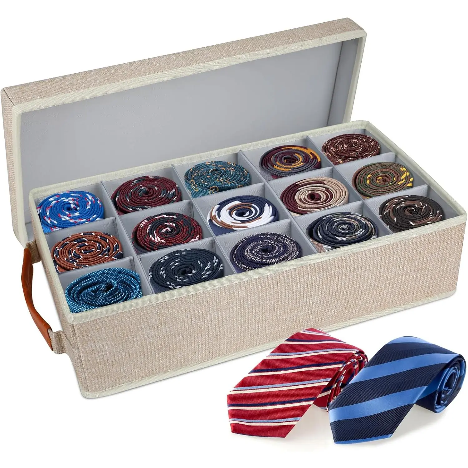 Lukeline Belt Organizer for Closet, Tie Storage Organizer Bins with 15 Compartments Drawer Organizer, Linen Closet Organizers Storage Box for Socks, Bras, Briefs, Ties, Belts