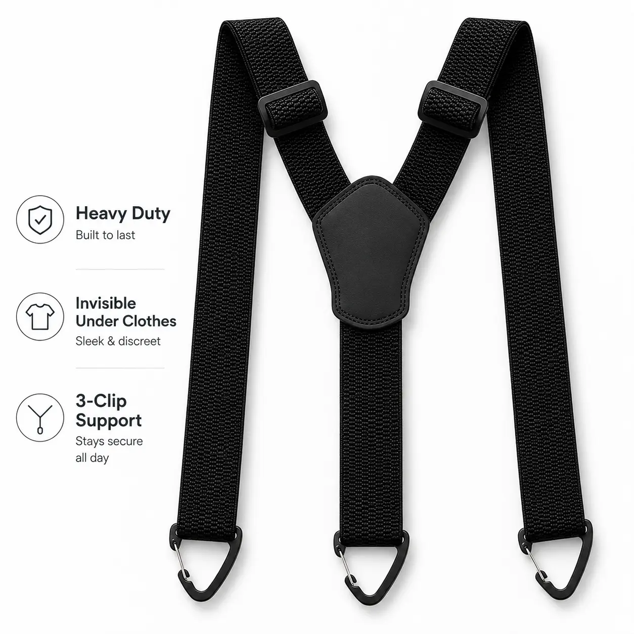 Invisible Suspenders for Men, 1.5" Heavy Duty Hidden Under Shirt Suspenders with 3 Clips, No Shoulder Straps Showing, For Jeans & Work Pants