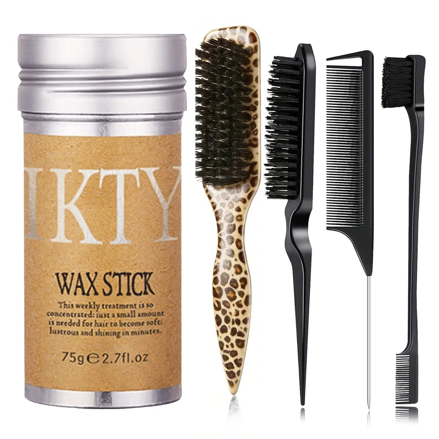 Hair Wax Stick Set- Flyaway Hair Tamer Control and Styling Pomade Hair Products for Women, and Men - Accessorie Slick Back Hair Brush Kit Hair Bun Maker (Pack of 5)