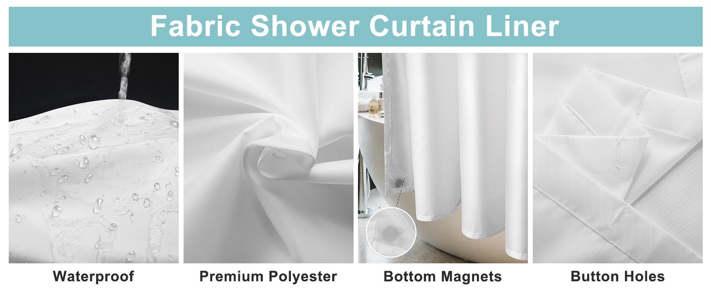 Waterproof Fabric Shower Curtain Liner Washable, Cloth Shower Liner with Magnets, White Shower Liner Soft Fabric, Lightweight Shower Curtain Liner, 70x72 I 2026 new