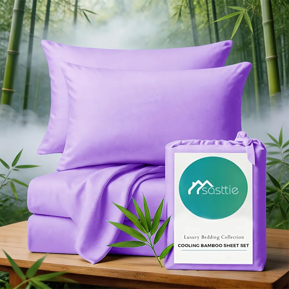 MUXHOMO 3/4pcs Bamboo Cooling Fiber Bed Sheet Set - Viscose From Bamboo, Ultra Soft & Breathable With 14'' Deep Pocket Fitted Sheet, Flat Sheet & Pillowcases, Perfect For Hot Sleepers, All-Season Hotel-Quality Bedding
