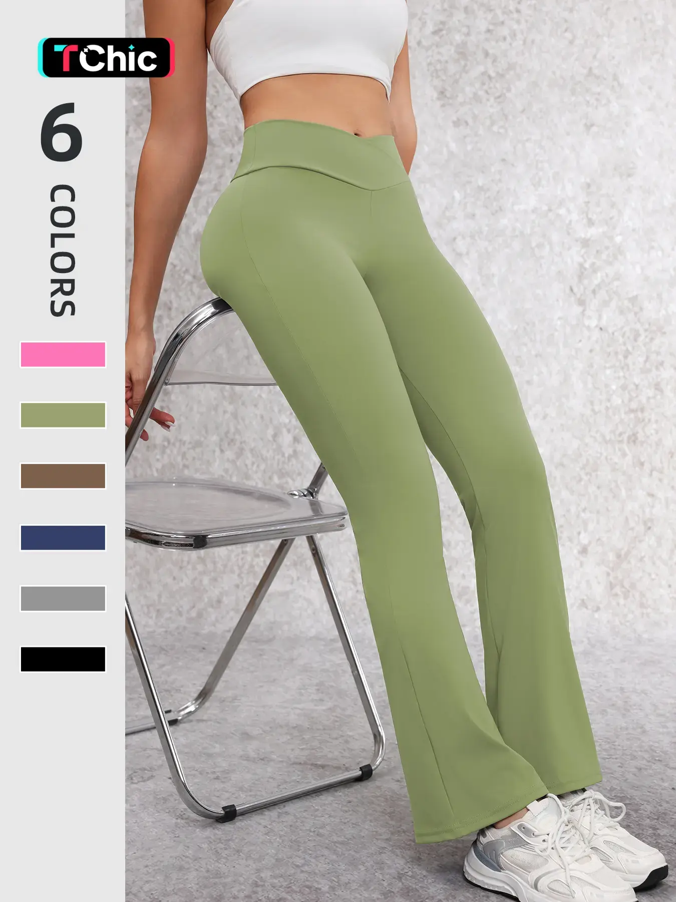Women's High Waist Solid Color Flare Yoga Pants, Cross Waist Running Fitness Tight Fit, Comfortable Fashion Design, High Waist Leggings, High Waist Activewear, High Waist Sportswear