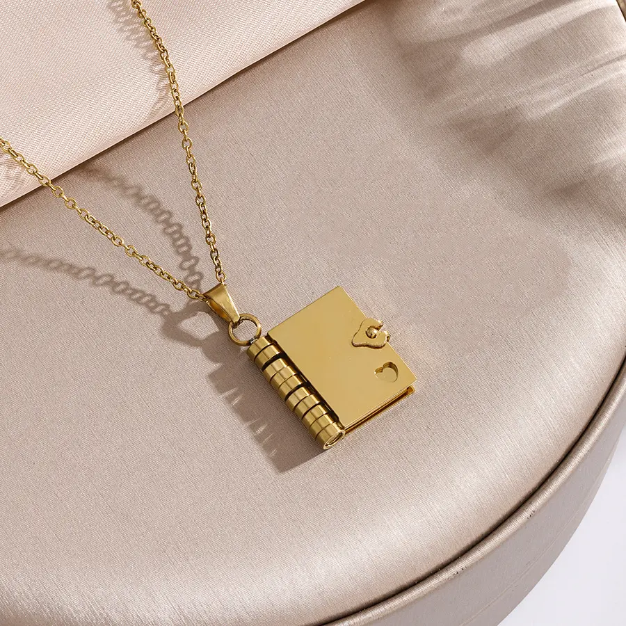 Elegant Titanium Steel Book Locket Necklace, Unisex Openable Pendant for Daily Wear, Personalized Gifts for Couples, Book Shell