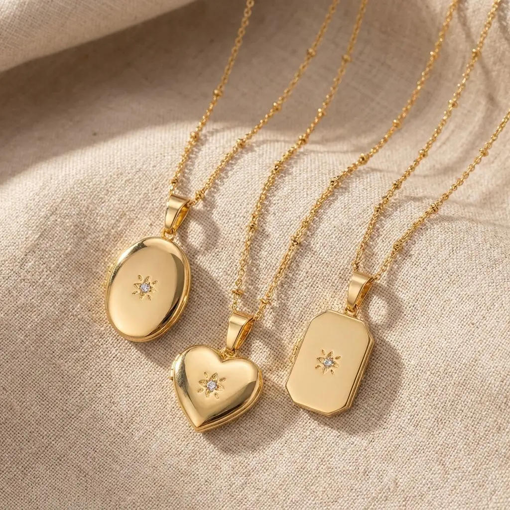 Gold Plated Oval Photo Locket Necklace for Women Retro Openable Picture Frame Pendant Jewelry