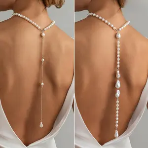 Baroque Pearl Y-Shaped Back Body Chain, Elegant Long Drop Back Necklace, Bridal Wedding Evening Statement Jewelry, Stylish Women's Accessories (Sports & Outdoor Accessories Complement), Stylish Accessories For Women, Accessories For Women,summerwins