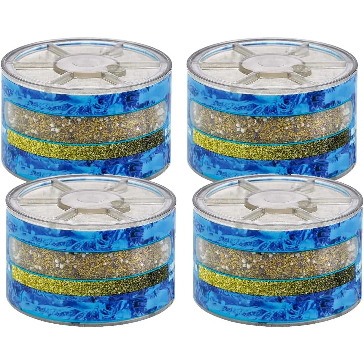 4-Pieces Sprite Slim-Line Wall-Mounted Shower Filter Pack, Easy Replace Indoor Bath Water Filter for Hardwater Removal, Chlorine & Harmful Substances Reduction, Hair & Skin Condition Improvement