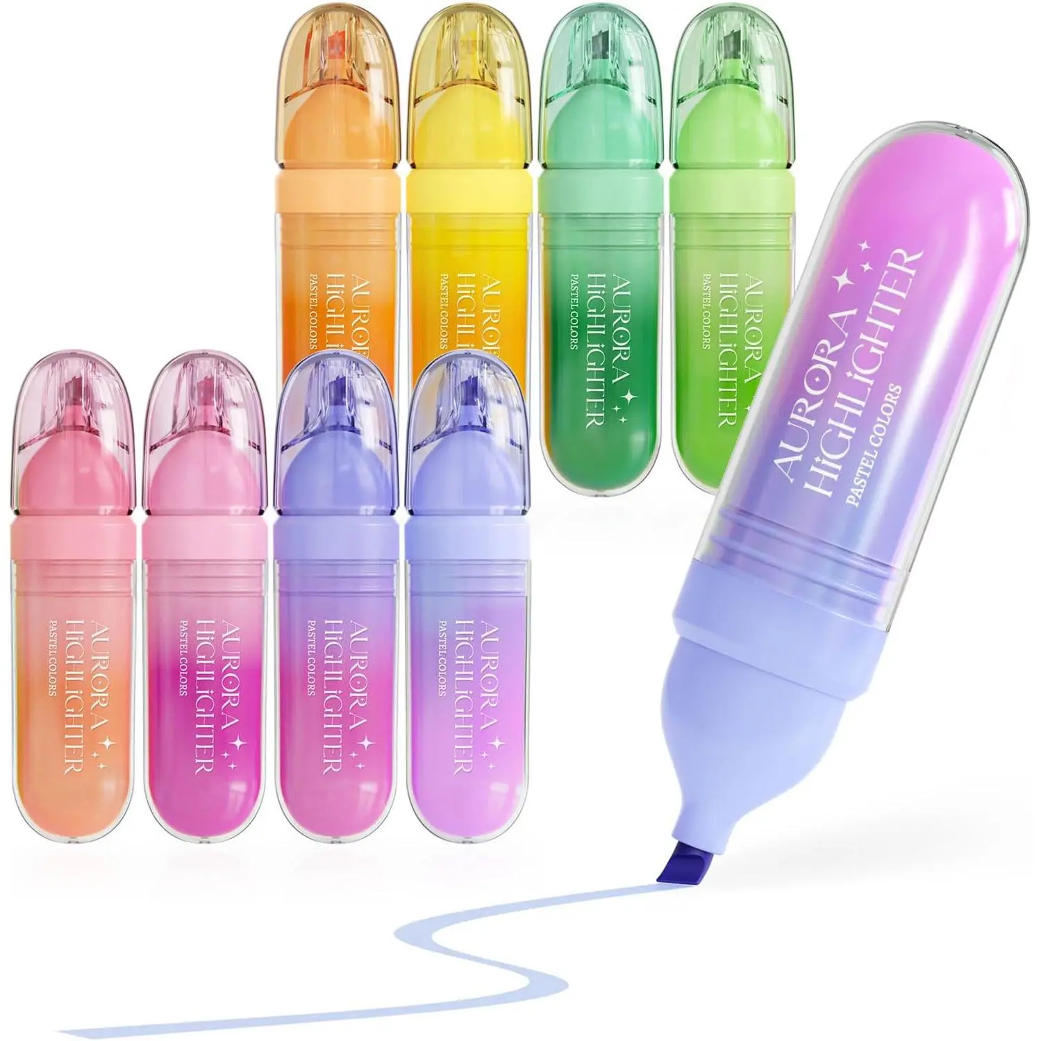 8-Count Pastel Highlighters Set with Highlighting Cap, Quick-Dry No-Bleed Ink, Soft Chisel Tip, Office & School Stationery Essentials for Girls