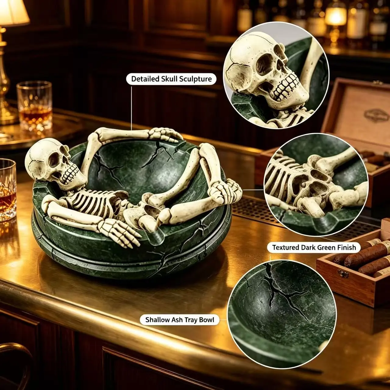 Gothic Skeleton Ashtray, Dark Desktop Decor, Unique Gothic Style, Perfect for Halloween, Adds Mystery to Your Space