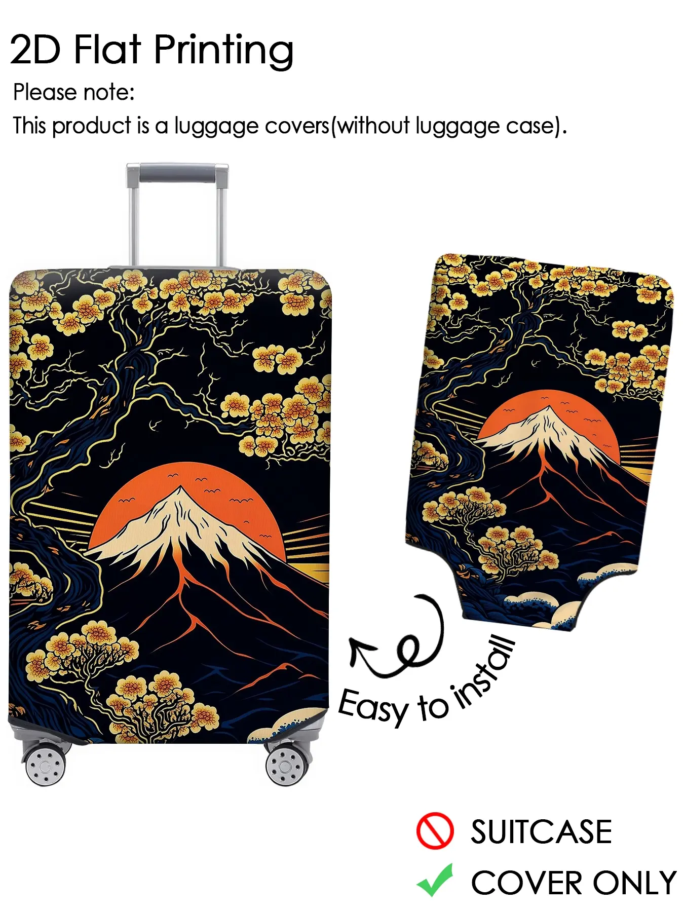 Japanese style ukiyo-e Fuji Mountain cherry blossom painting luggage cover luggage protection cover Protective Covers dustproof, scratch resistant, personalized pattern not easily confused, suitable for 18-32 inch luggage, essential travel accessory