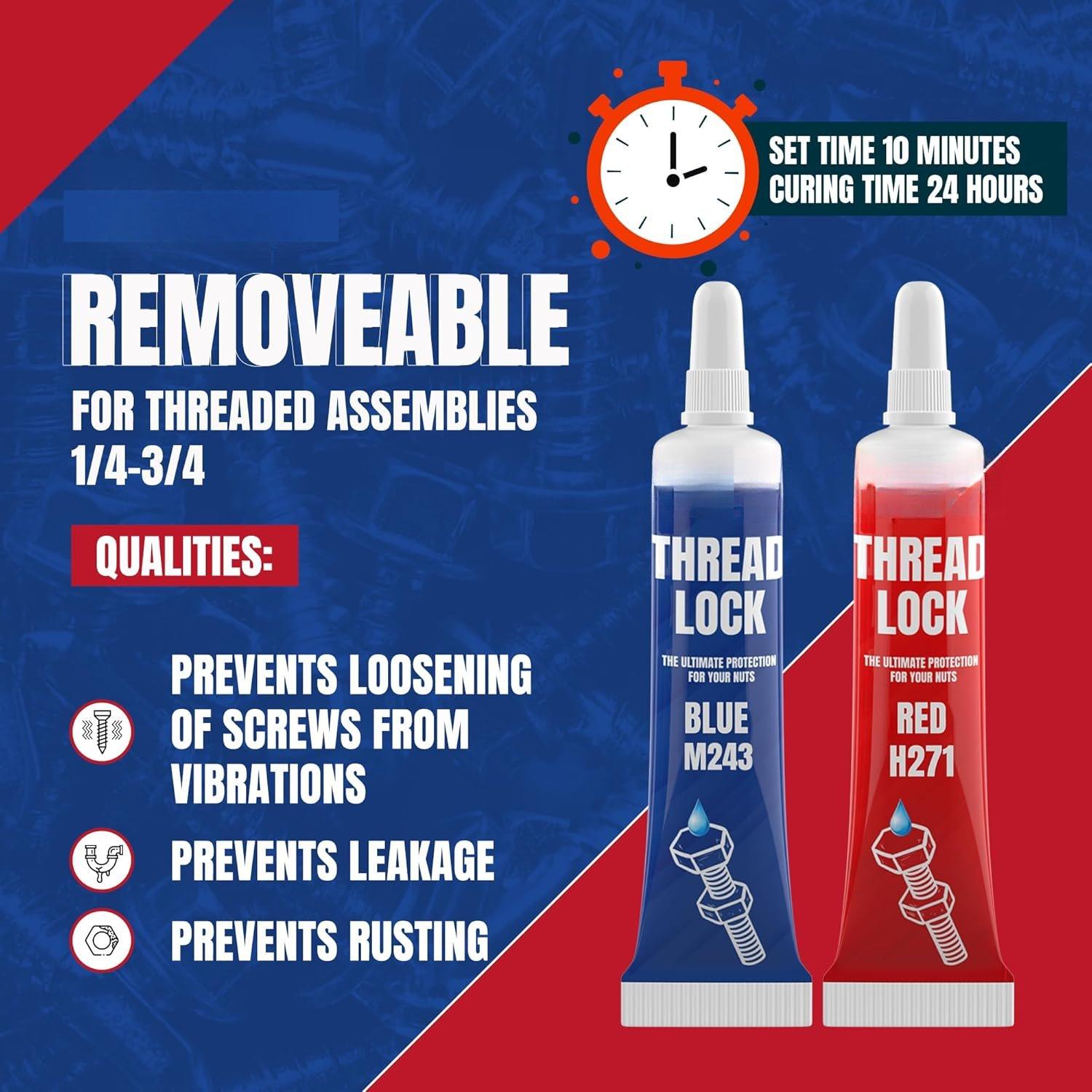 -6gx2 Pack Thread Lock Medium and  Strength for Nuts, , and Metals, Threadlocker Lock Tight & Seal Fasteners with  and Consistent Performance