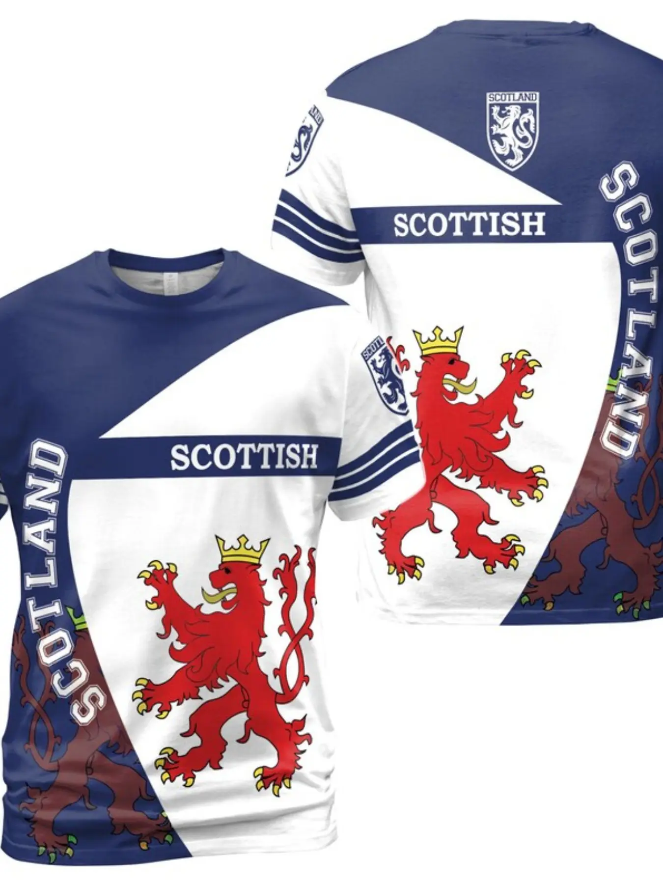Scottish Lion Emblem 3D Full Print Round Neck Short Sleeve, Moisture-Wicking Breathable Quick-Dry Sports Jersey, Unisex Casual Top