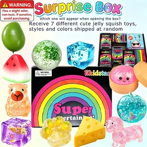 7PCS Surprise Box Creative Multi Shape Squeezing Toy Set, Random Color Style Soft Touch Sensory Pressure Ball, Suitable for Small Exquisite Hand Toys for Children's Party Supplies and Desktop Decorations