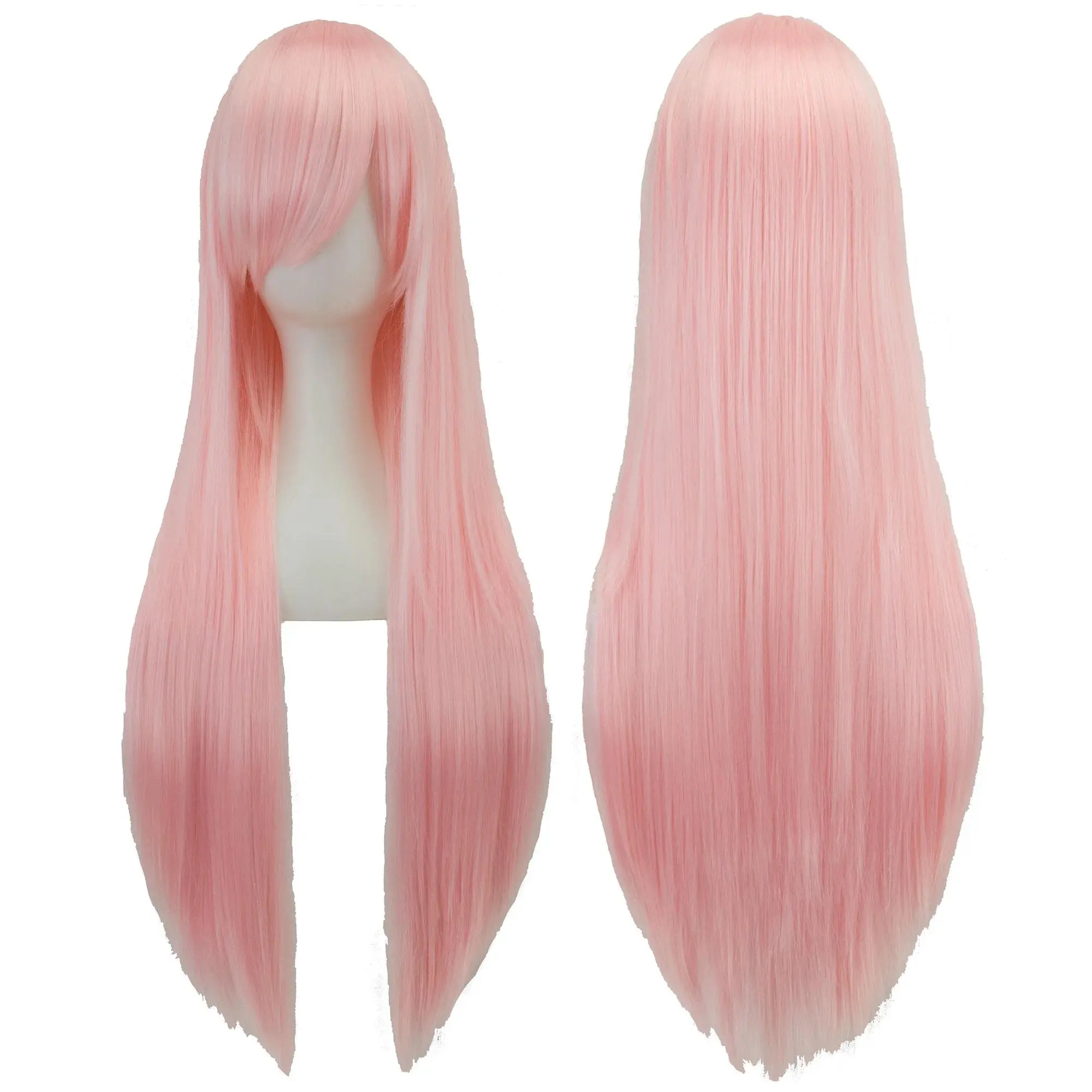 Synthetic Light Pink Long Wig for Anime Cosplay Megurine Luka Straight Momoi Satsuki Wig with Bangs