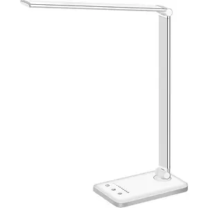 LED Dimmable Desk Reading Lamp with USB Charging Port, 5 Lighting Modes, Sensitive Control, 30/60 Minutes Timer, White First-Generation