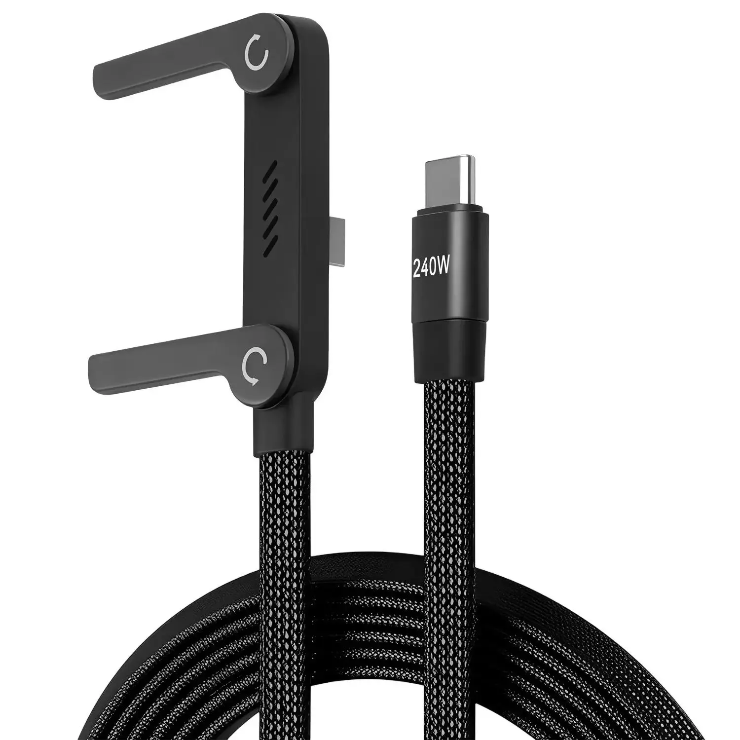 240W 2-in-1 Super-Fast Charging Data Cable with Foldable Phone Stand, Compatible with iPhone 15-17 & Android, USB-C Braided 360° Rotating Charger Cable, Usb C Charger Cord