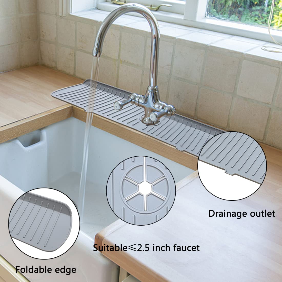 Silicone Sink Faucet Mat – Drip Catcher Tray & Splash Guard For Kitchen Faucet, Black