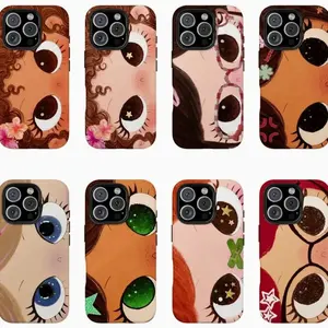Dreamy INS Glittering Big Eyes Comic Girl Glossy Phone Case For IPhone 17-11, Pro Max, Pro Plus, and Samsung S26-23 Safety Two-In-One Case Protection Safety Case