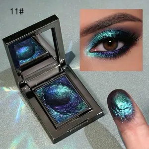 Cool tone blue green chameleon mousse eyeshadow, smooth creamy texture with pearl glow & crushed glitter. Multi-angle 3D shifting highlight, perfect for sheer summer makeup, festival bold looks and portrait photoshoot eye styling.