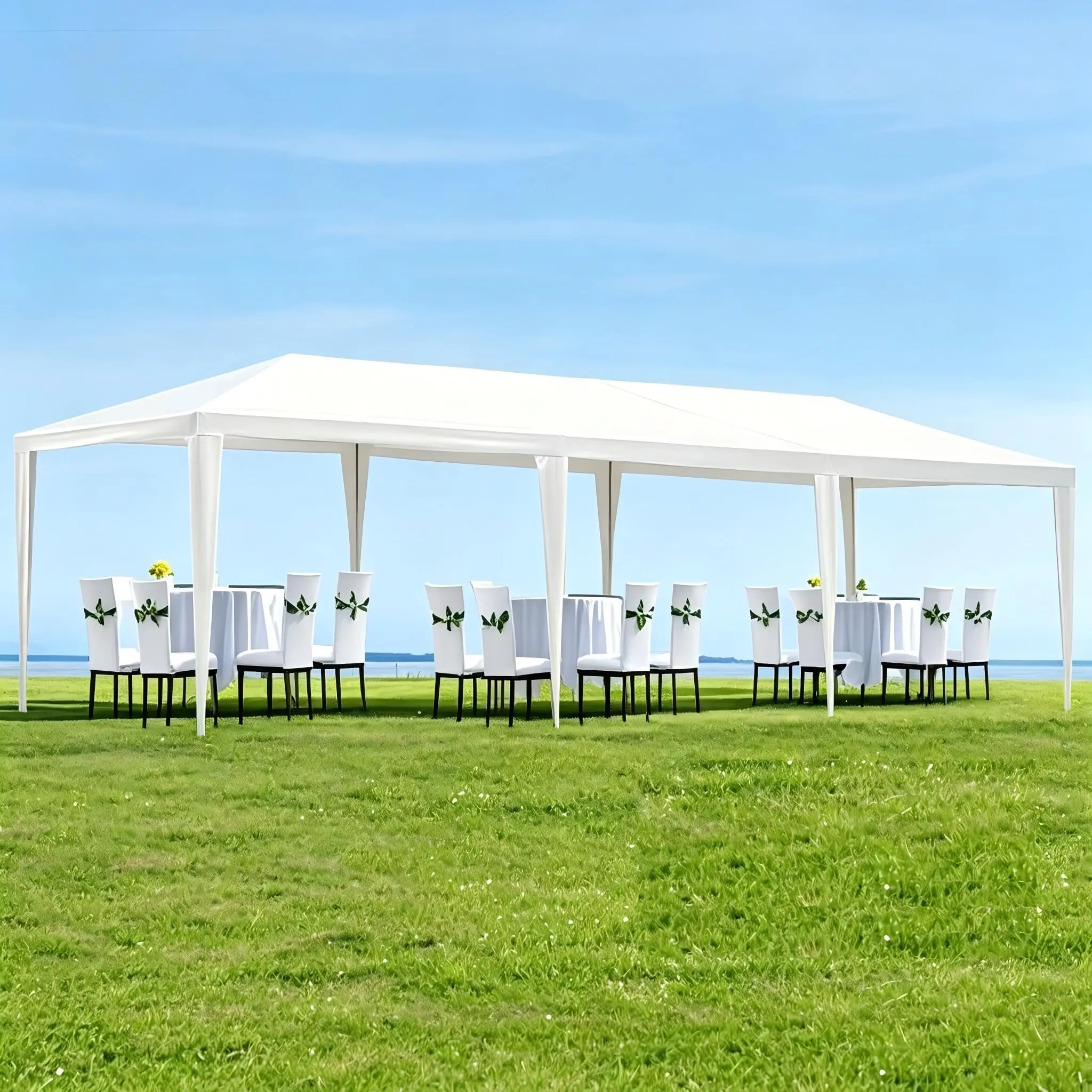 GARVEE 10x30 ft White Pole Canopy Tent, Mid-Century Modern Outdoor Shelter