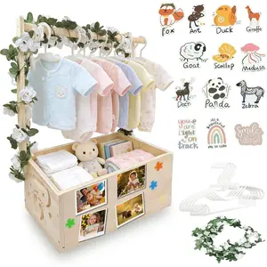 Wooden Baby Shower Crate – Personalized Baby Gift Basket for Newborn Boy & Girl, Baby Closet Organizer with Handle, Keepsake Storage Box for New Mom & Parents