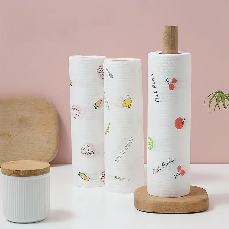 Disposable Grease-Removing Wipes, Roll-Type Household Kitchen Wipes with Fruit Print for Powerful Cleaning, Wipe